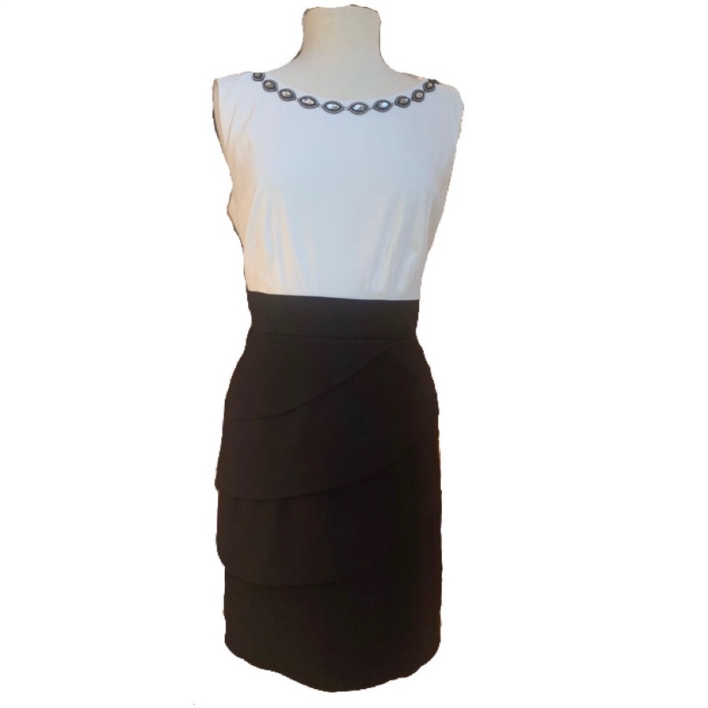Embellished neckline black/ivory dress - Picture 1 of 6